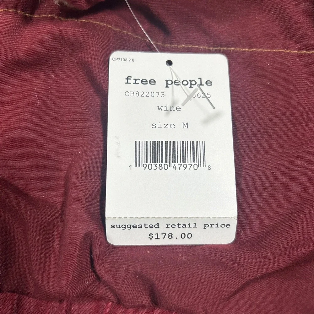 Free People Owen Sherpa Denim Jacket Wine Burgundy Faux Fur Trim OB822073 Size M - Picture 4 of 8